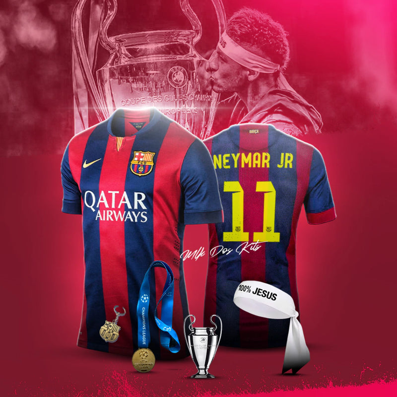 Kit Neymar Campeão da Champions League - Chaveiro - Bandana 100% Jesus - Mini Taça Champions Aço e Medalha de Campeão 2015 - "O seu sonho está realizado"